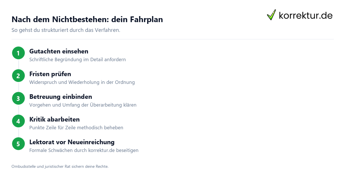 Nach dem Nichtbestehen: dein Fahrplan Doktorarbeit nicht bestanden: Schritte zu Wiederholung und Überarbeitung