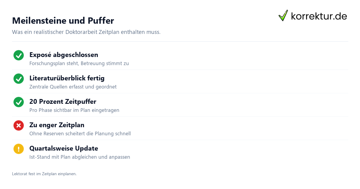 Meilensteine und Puffer Checkliste Meilensteine und Puffer für Doktorarbeit Zeitplan
