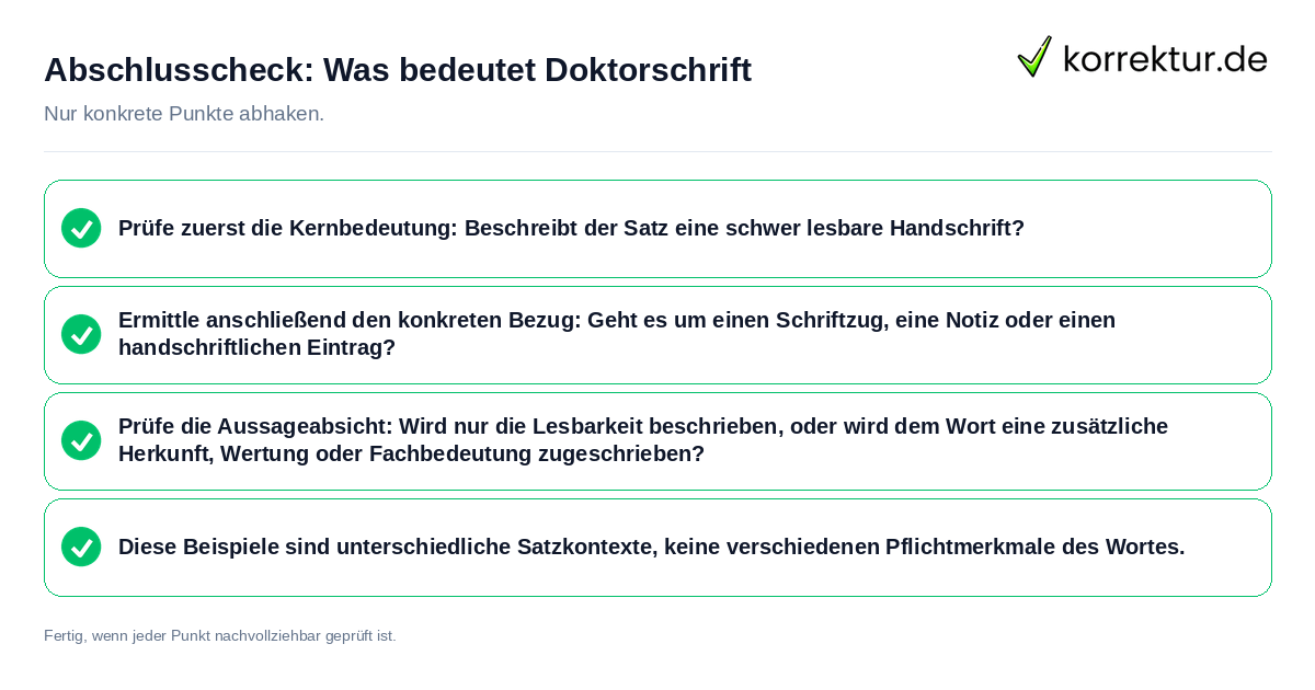 Konkreter Abschlusscheck zu Was bedeutet Doktorschrift