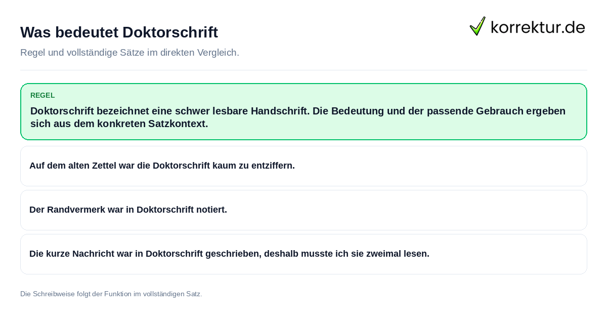 Konkrete Regel und vollständige Beispielsätze zu Was bedeutet Doktorschrift
