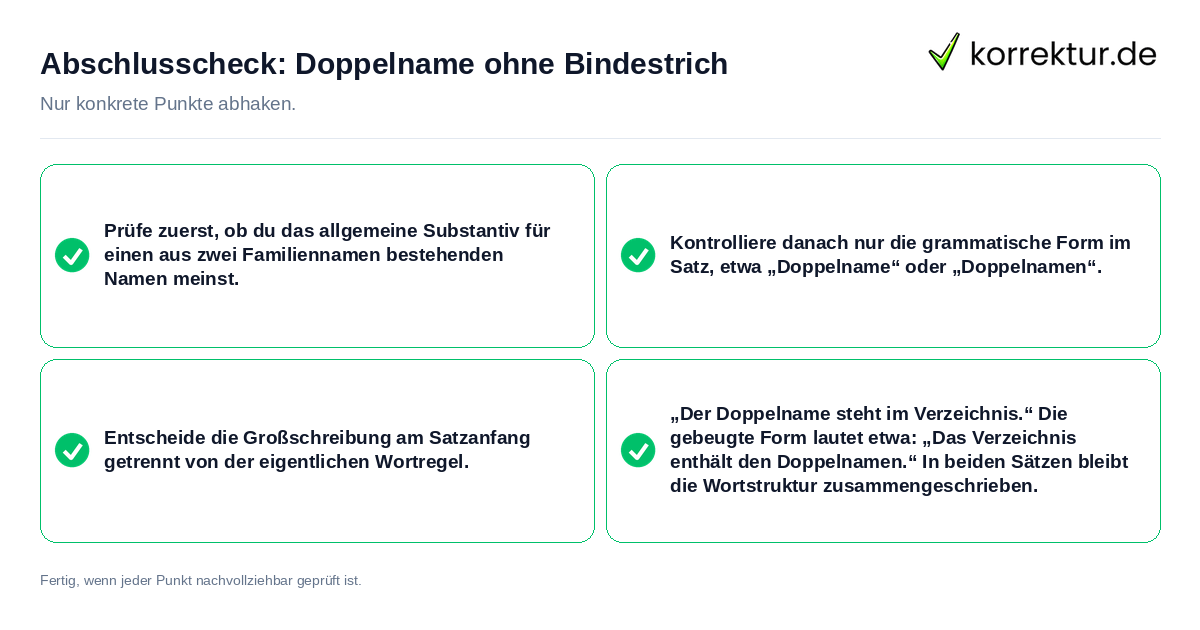 Konkreter Abschlusscheck zu Doppelname ohne Bindestrich