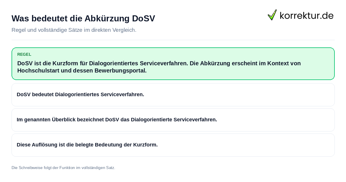 Konkrete Regel und vollständige Beispielsätze zu Was bedeutet die Abkürzung DoSV