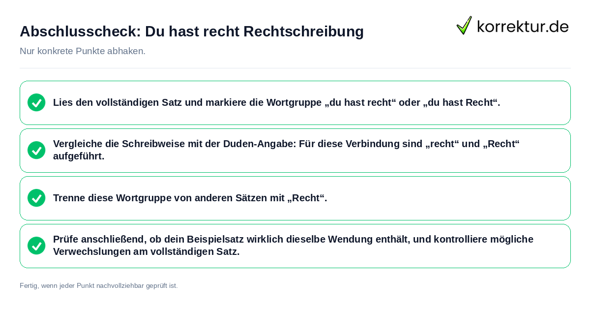 Konkreter Abschlusscheck zu Du hast recht Rechtschreibung