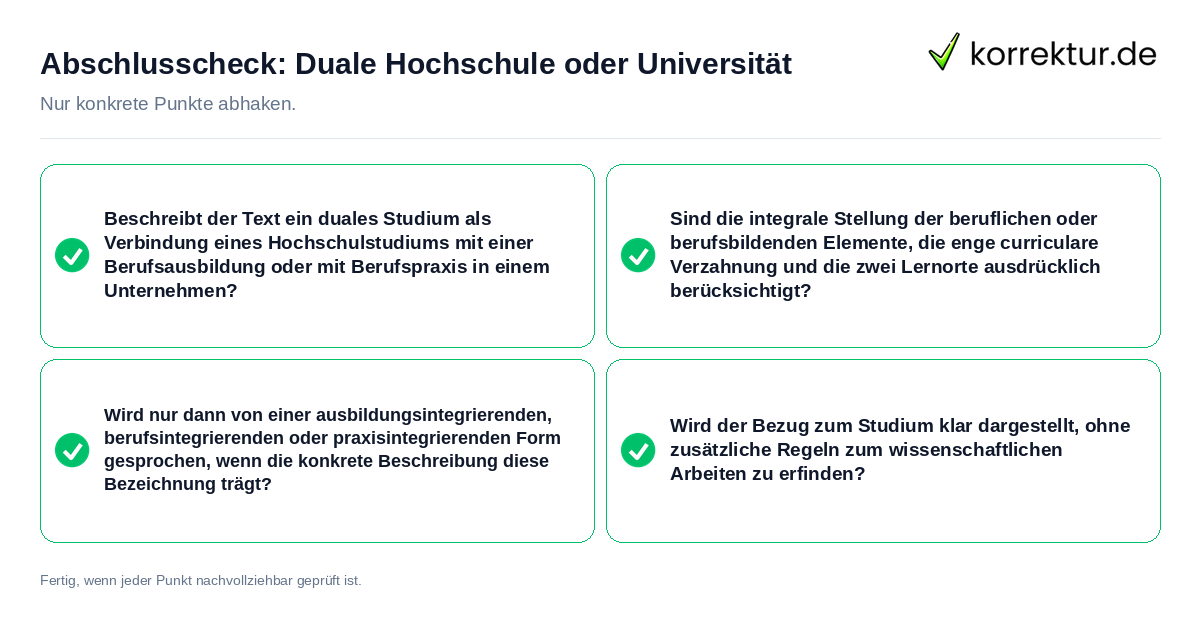Konkreter Abschlusscheck zu Duale Hochschule oder Universität