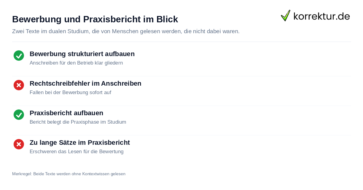 Duales Studium: Bewerbung und Praxisbericht sprachlich prüfen