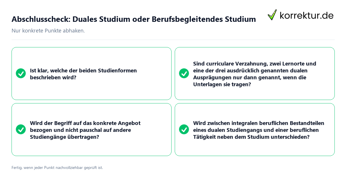 Konkreter Abschlusscheck zu Duales Studium oder Berufsbegleitendes Studium