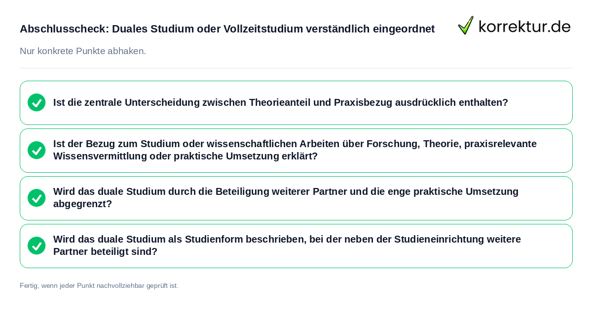 Abschlusscheck: Duales Studium oder Vollzeitstudium verständlich eingeordnet Konkreter Abschlusscheck zu Duales Studium oder Vollzeitstudium verständlich eingeordnet