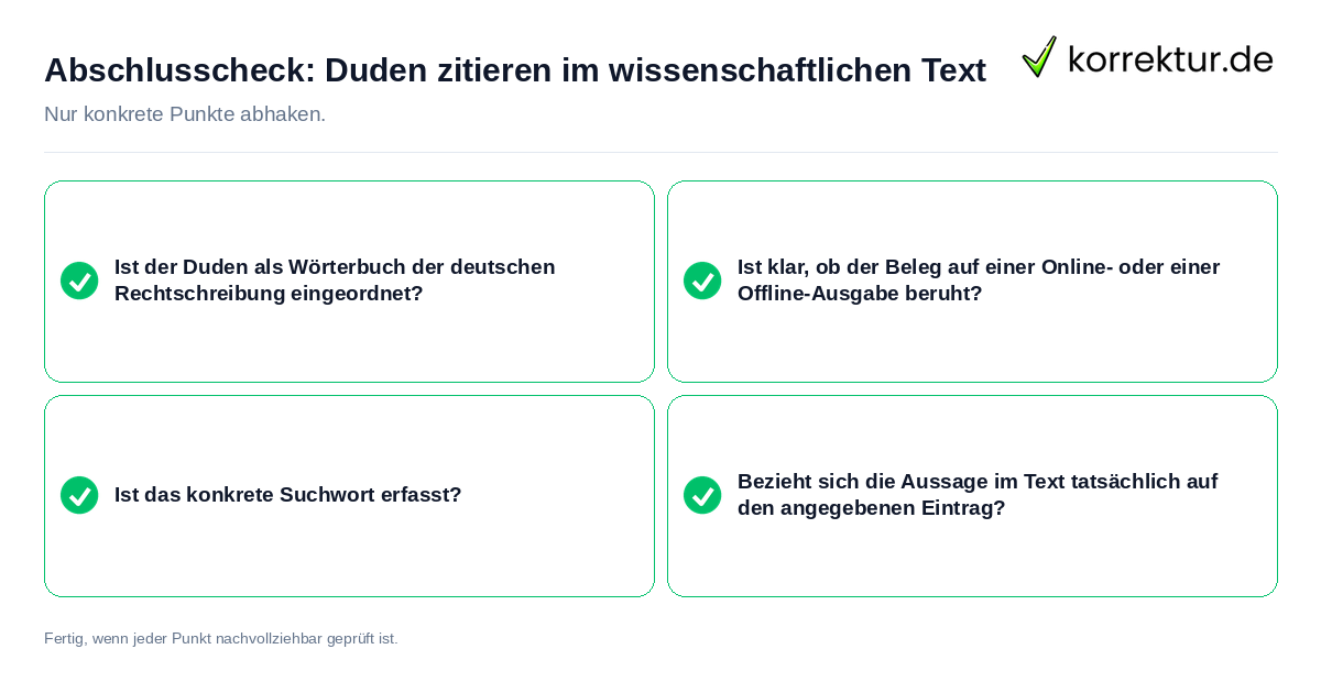 Abschlusscheck: Duden zitieren im wissenschaftlichen Text Konkreter Abschlusscheck zu Duden zitieren im wissenschaftlichen Text