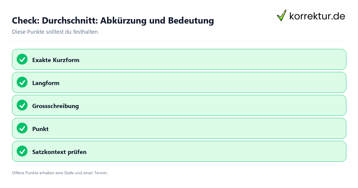 Check: Durchschnitt: Abkürzung und Bedeutung Durchschnitt: Abkürzung und Bedeutung mit Checkliste für Unterlagen und nächste Schritte