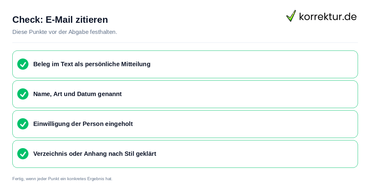 E-Mail zitieren: Prüfliste mit vier Punkten