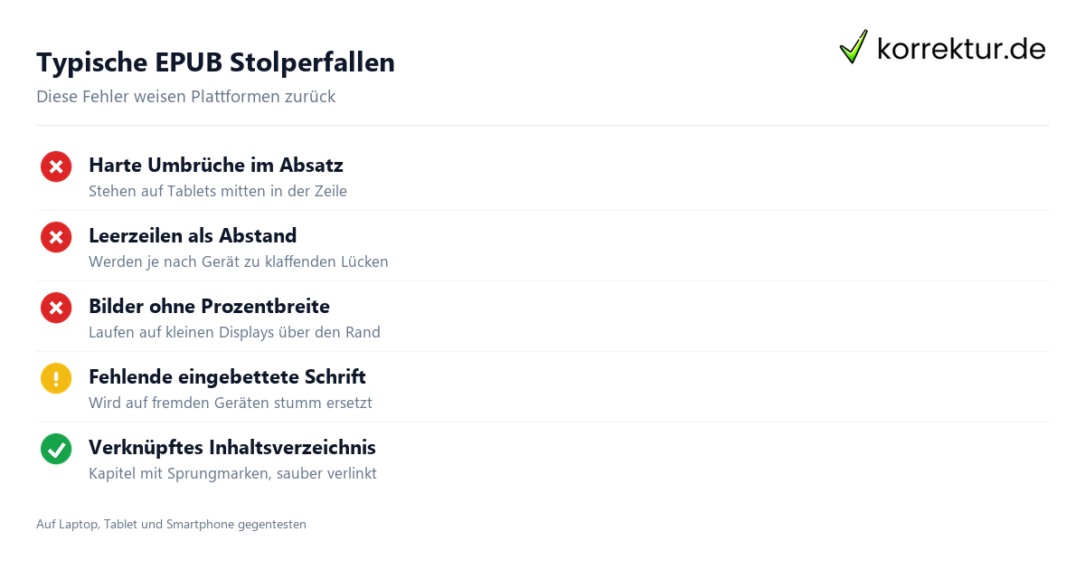 Typische EPUB Stolperfallen E-Book erstellen: typische EPUB Formatierungsfehler vermeiden