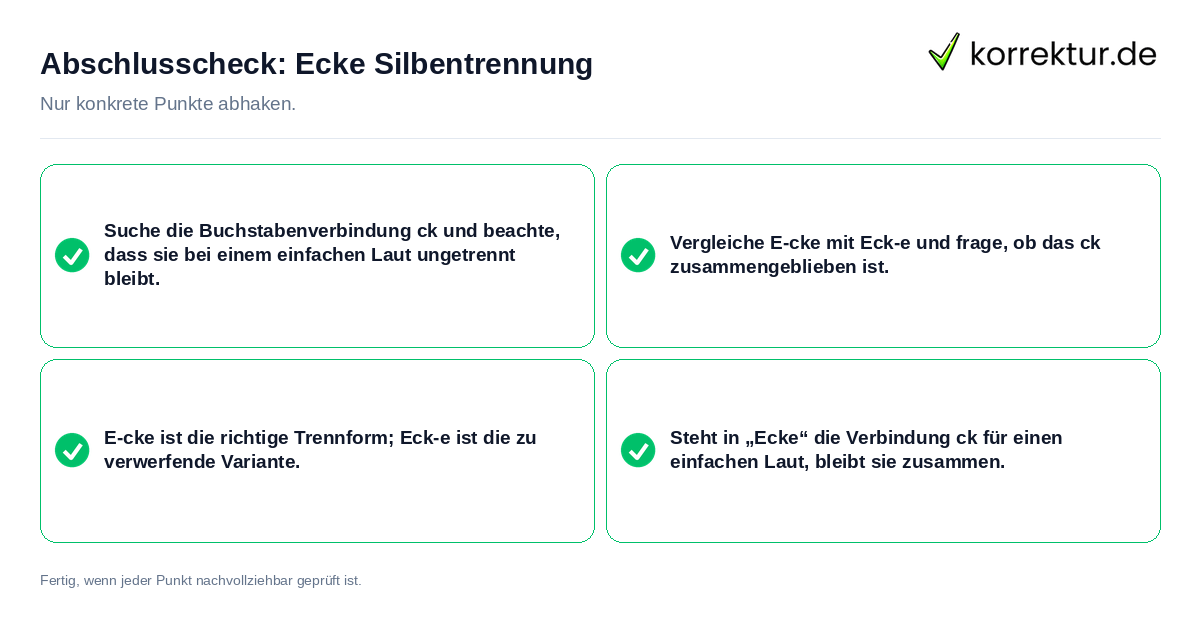 Konkreter Abschlusscheck zu Ecke Silbentrennung