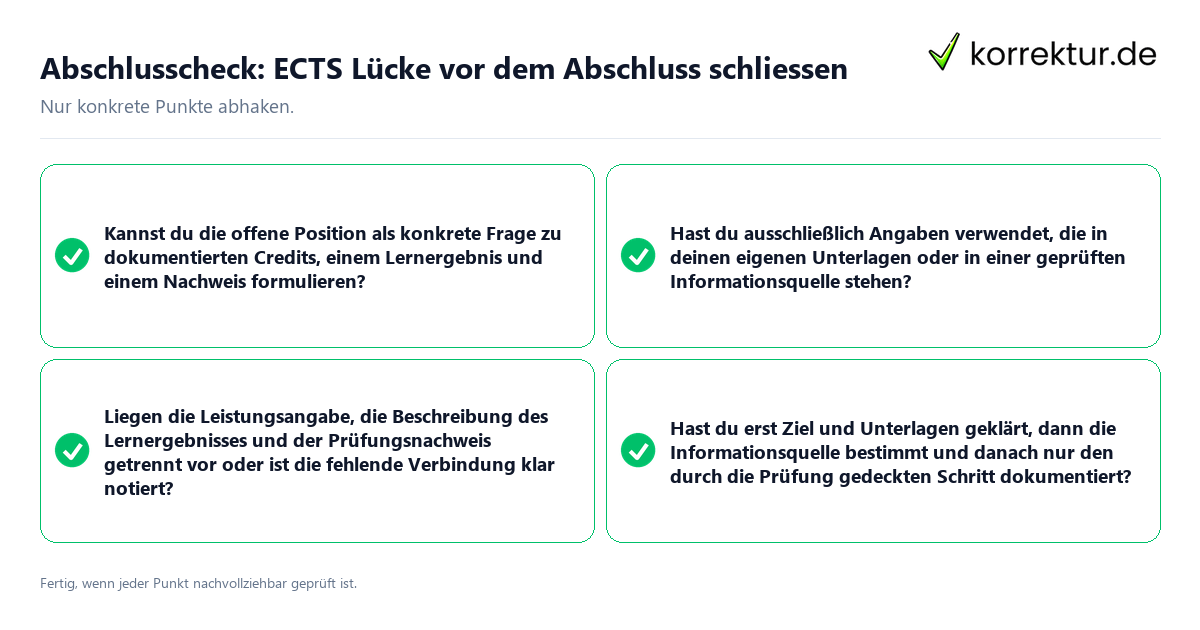 Konkreter Abschlusscheck zu ECTS Lücke vor dem Abschluss schließen