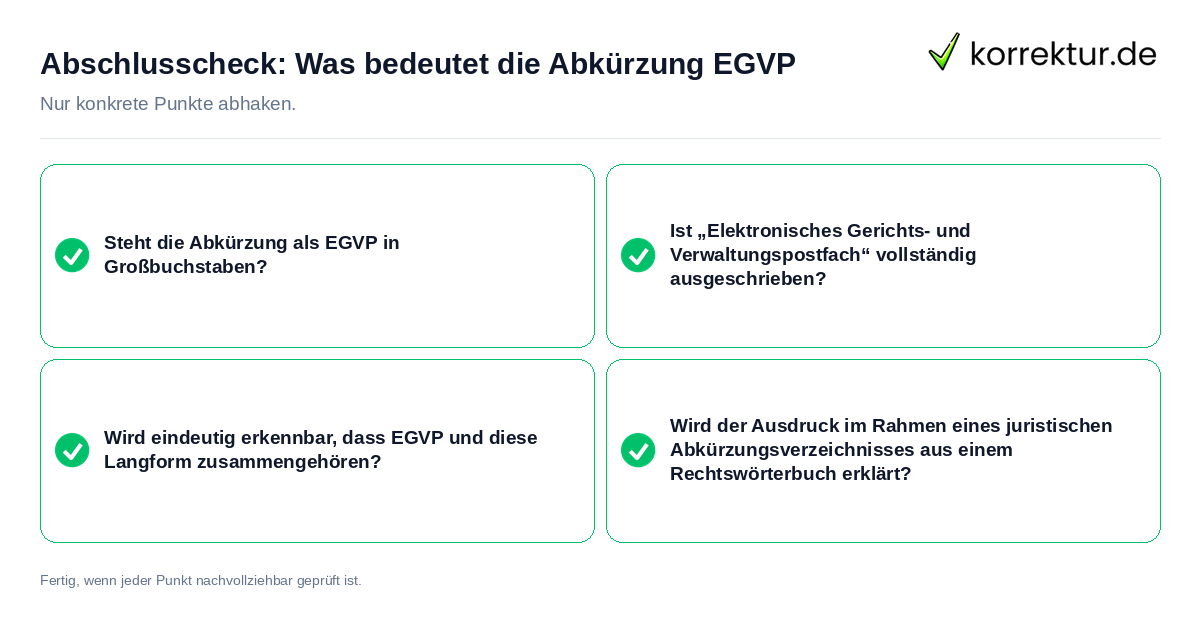 Konkreter Abschlusscheck zu Was bedeutet die Abkürzung EGVP