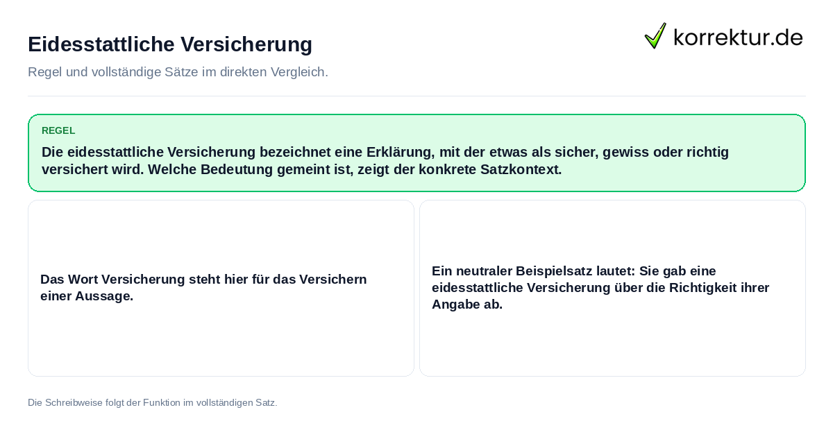 Konkrete Regel und vollständige Beispielsätze zu Eidesstattliche Versicherung