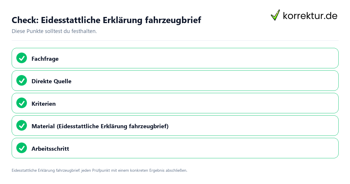 Eidesstattliche Erklärung fahrzeugbrief mit einer themenspezifischen Checkliste