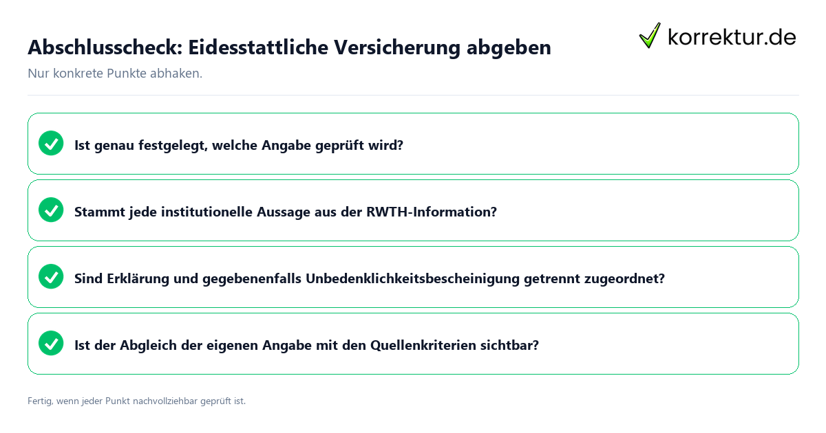 Konkreter Abschlusscheck zu Eidesstattliche Versicherung abgeben