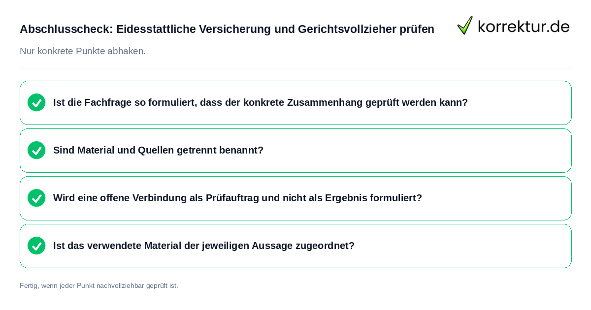 Konkreter Abschlusscheck zu Eidesstattliche Versicherung und Gerichtsvollzieher prüfen