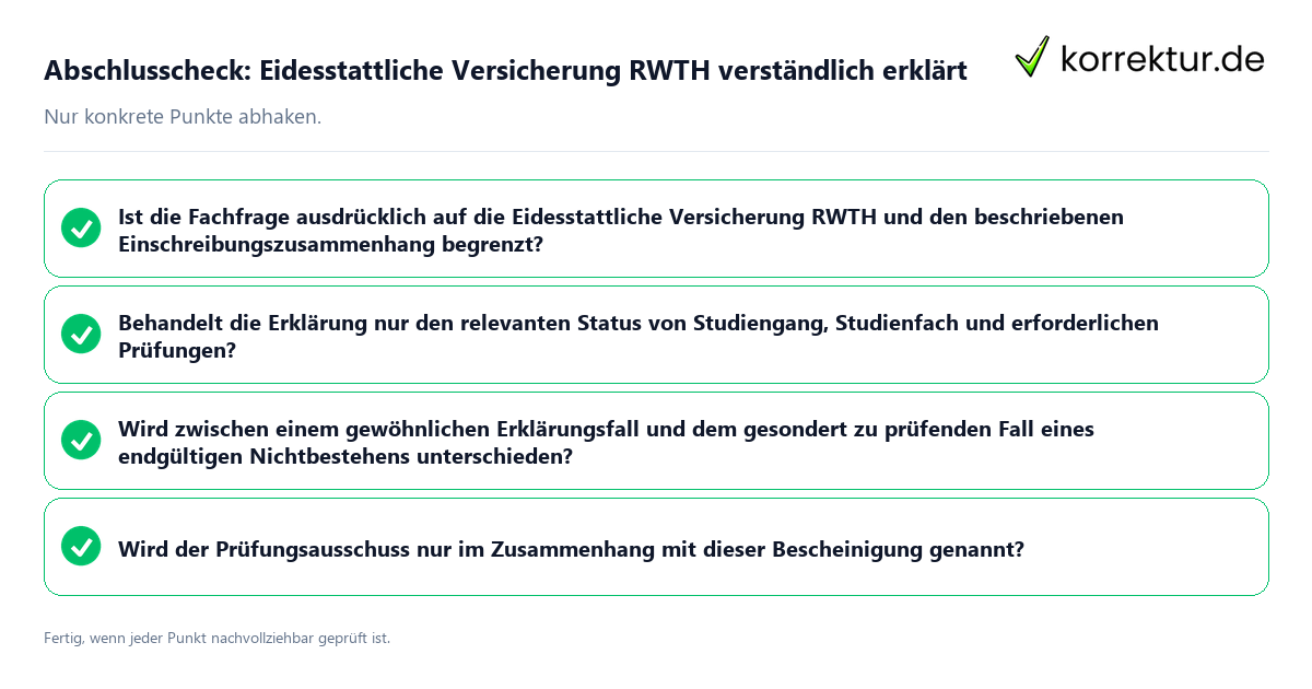 Abschlusscheck: Eidesstattliche Versicherung RWTH verständlich erklärt Konkreter Abschlusscheck zu Eidesstattliche Versicherung RWTH verständlich erklärt
