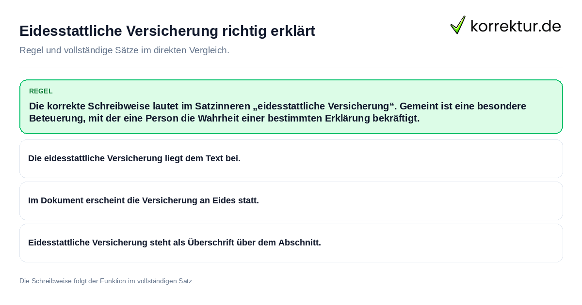 Konkrete Regel und vollständige Beispielsätze zu Eidesstattliche Versicherung richtig erklärt