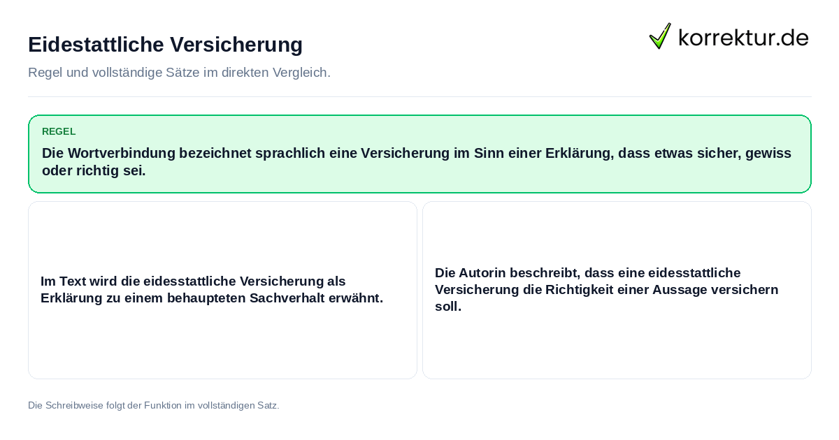 Konkrete Regel und vollständige Beispielsätze zu Eidestattliche Versicherung