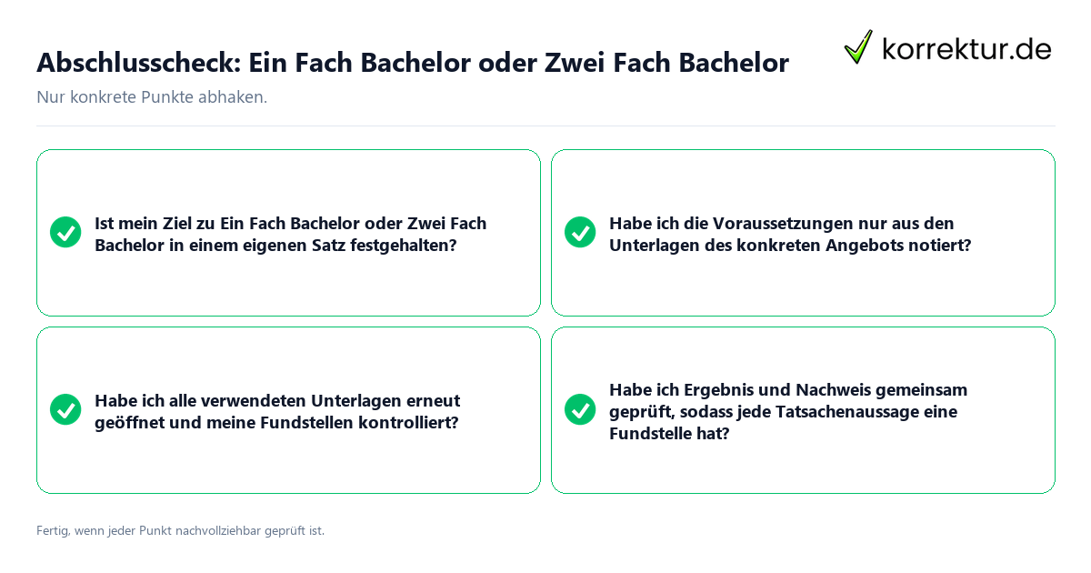 Konkreter Abschlusscheck zu Ein Fach Bachelor oder Zwei Fach Bachelor