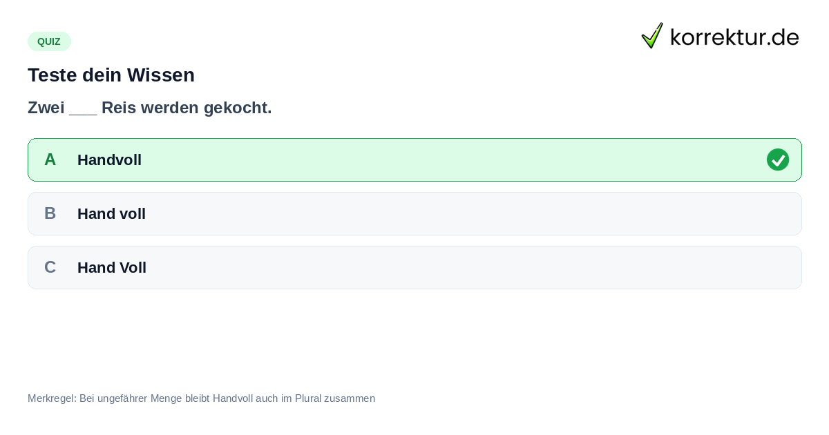Teste dein Wissen Quiz zur richtigen Schreibweise von Handvoll