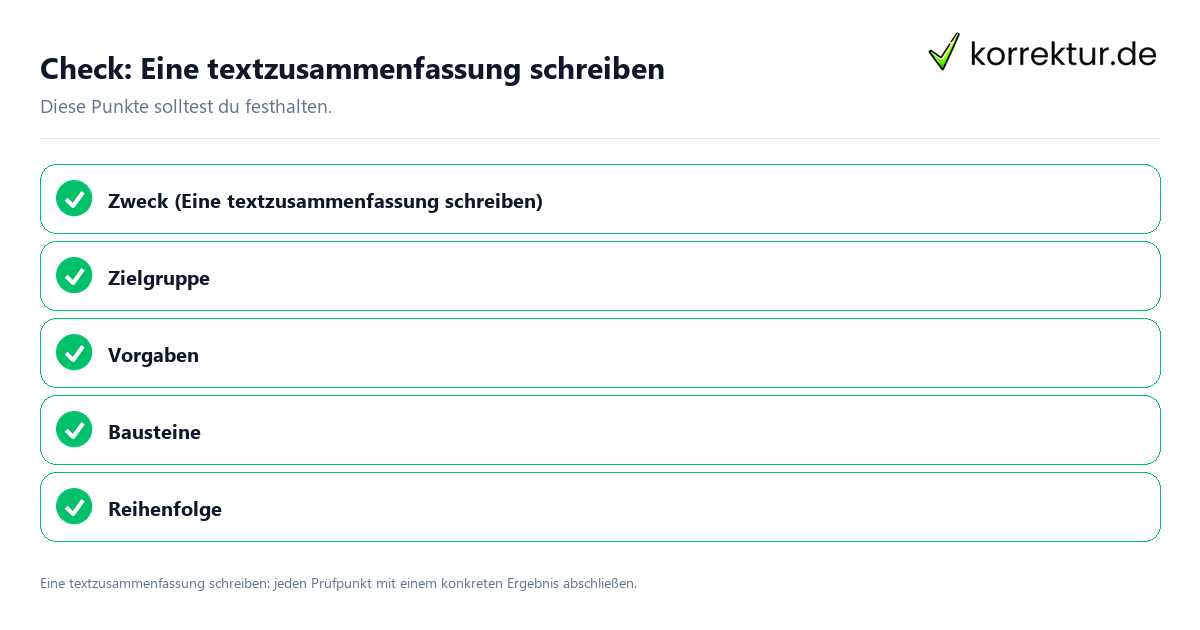 Check: Eine textzusammenfassung schreiben Eine textzusammenfassung schreiben mit einer themenspezifischen Checkliste