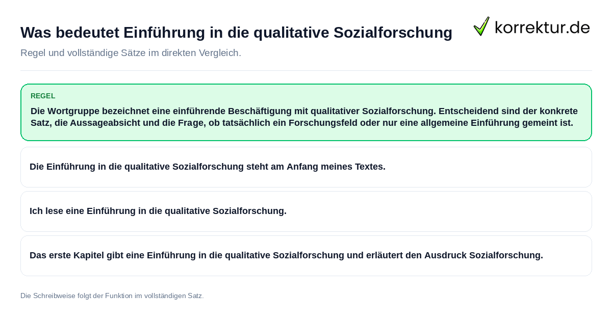 Konkrete Regel und vollständige Beispielsätze zu Was bedeutet Einführung in die qualitative
