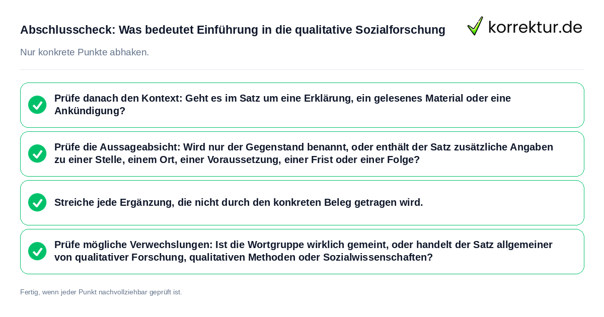 Konkreter Abschlusscheck zu Was bedeutet Einführung in die qualitative Sozialforschung