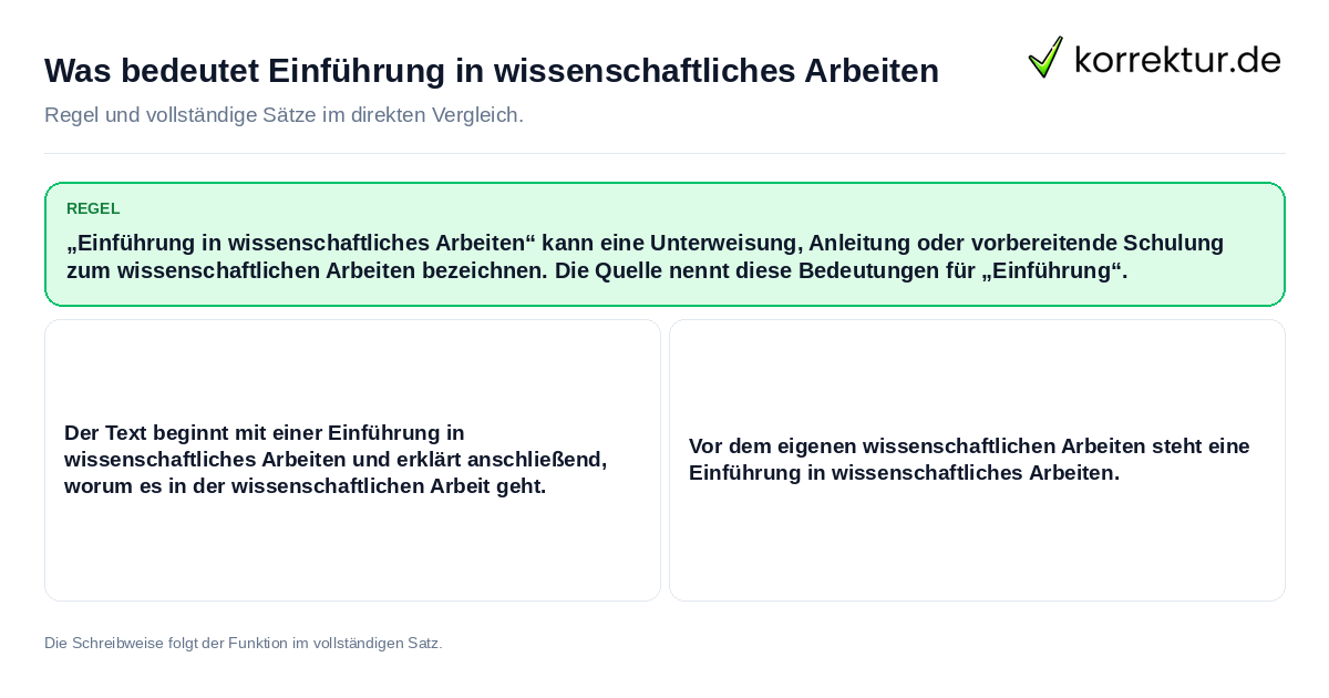 Was bedeutet Einführung in wissenschaftliches Arbeiten Konkrete Regel und vollständige Beispielsätze zu Was bedeutet Einführung in wissenschaftliches
