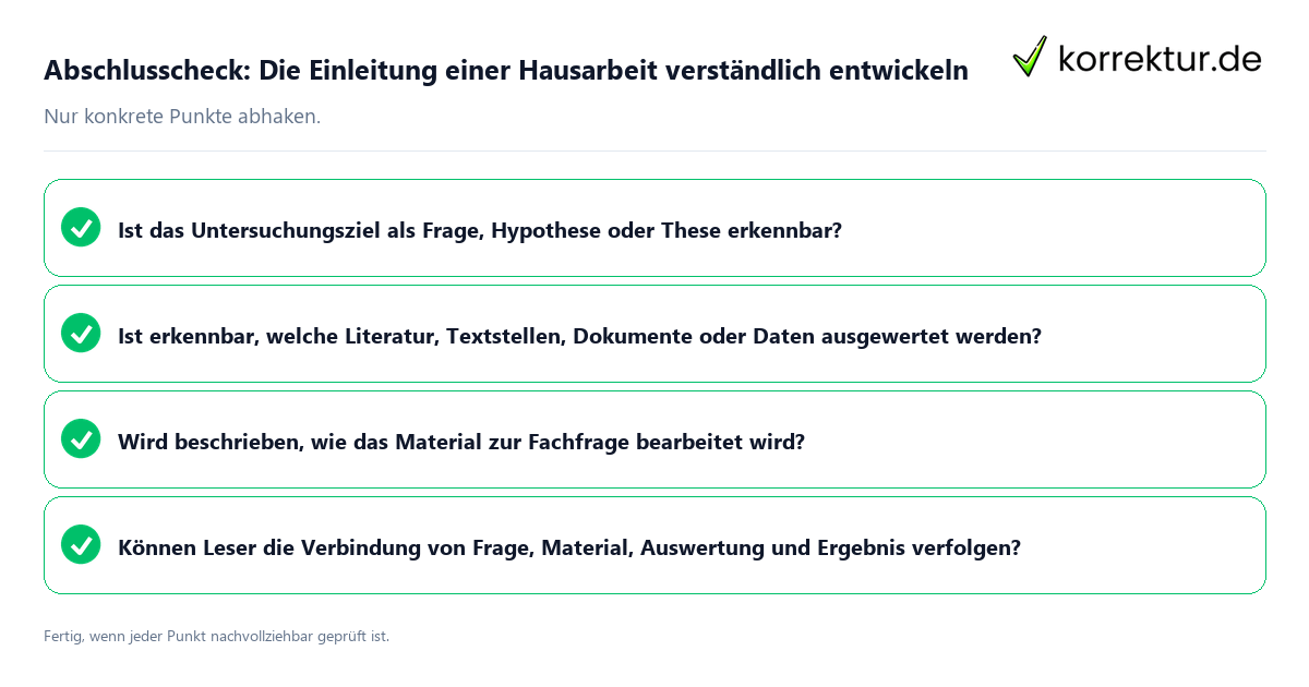 Abschlusscheck: Die Einleitung einer Hausarbeit verständlich entwickeln Konkreter Abschlusscheck zu Die Einleitung einer Hausarbeit verständlich entwickeln
