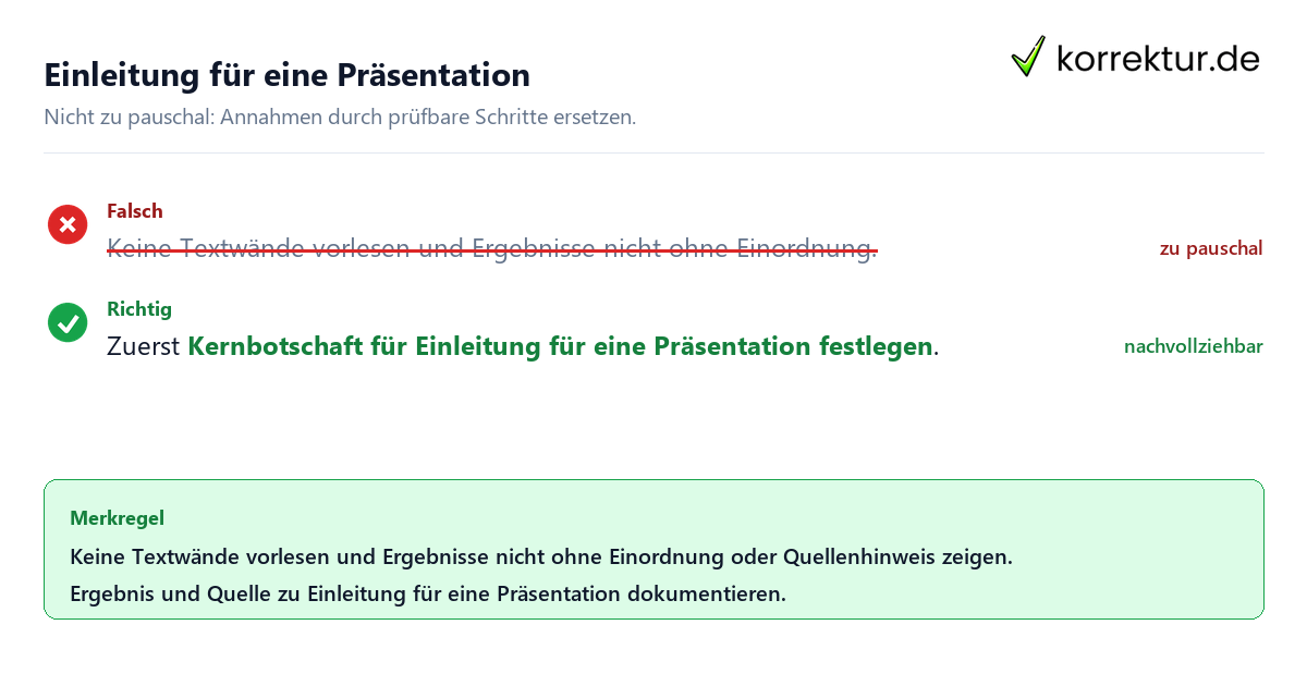 Ungeeignete und belastbare Vorgehensweise bei Einleitung für eine Präsentation