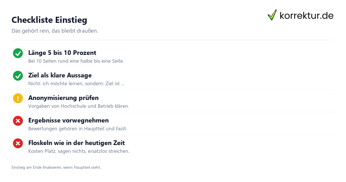 Checkliste Einstieg Einleitung Praxisbericht: Checkliste für Länge, Inhalt und Stil