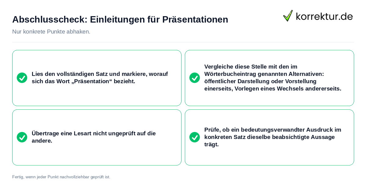 Abschlusscheck: Einleitungen für Präsentationen Konkreter Abschlusscheck zu Einleitungen für Präsentationen