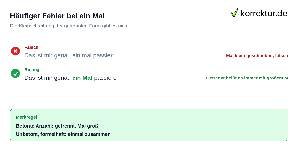 Häufiger Fehler bei ein Mal Ein mal falsch, ein Mal richtig geschrieben