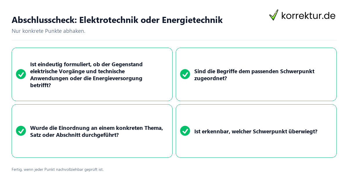 Abschlusscheck: Elektrotechnik oder Energietechnik Konkreter Abschlusscheck zu Elektrotechnik oder Energietechnik