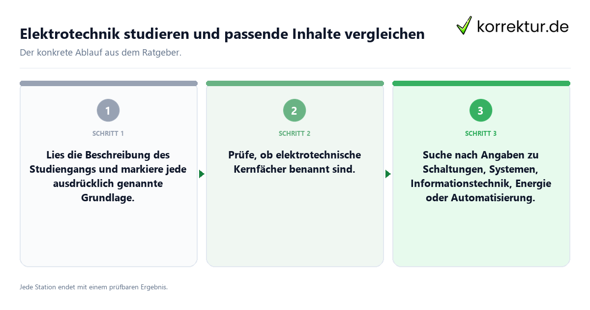 Konkrete Schritte zu Elektrotechnik studieren und passende Inhalte vergleichen