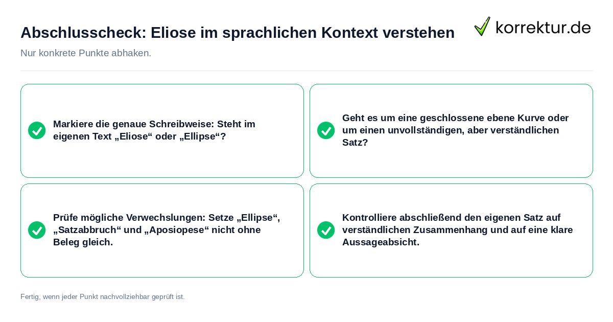 Konkreter Abschlusscheck zu Eliose im sprachlichen Kontext verstehen