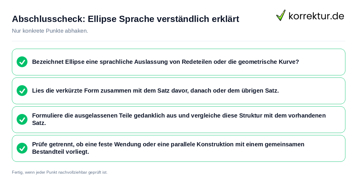 Konkreter Abschlusscheck zu Ellipse Sprache verständlich erklärt