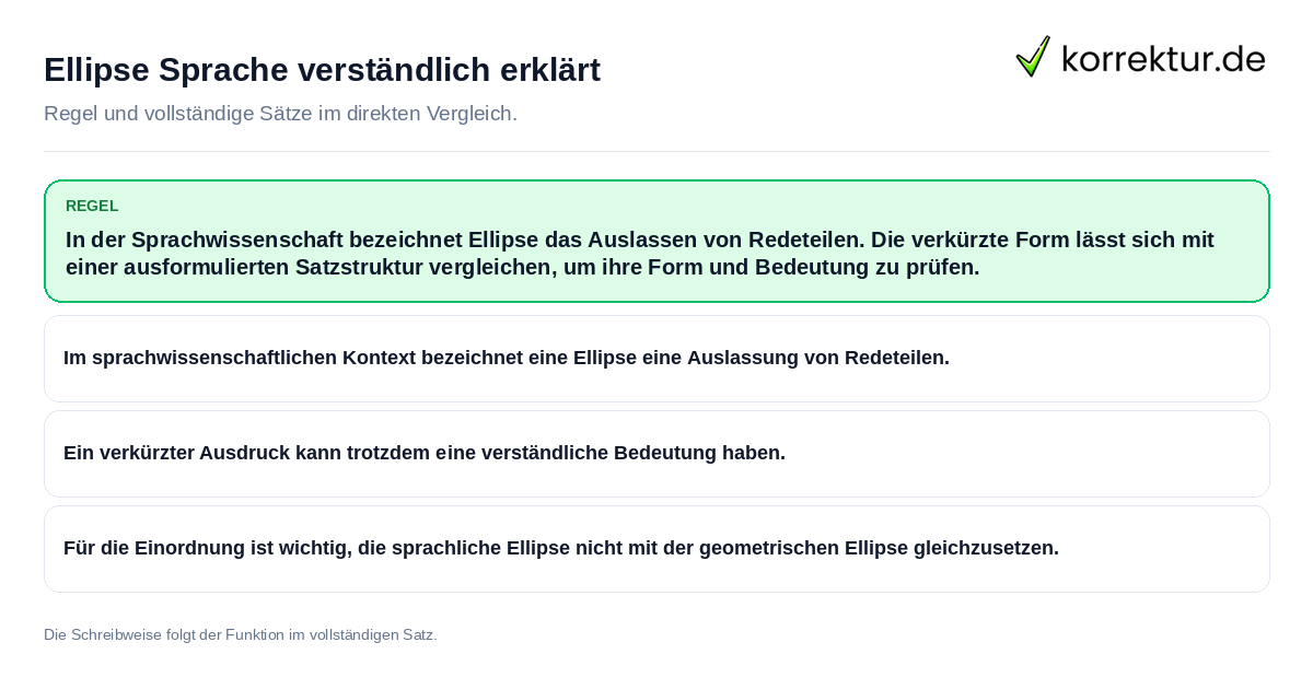 Konkrete Regel und vollständige Beispielsätze zu Ellipse Sprache verständlich erklärt