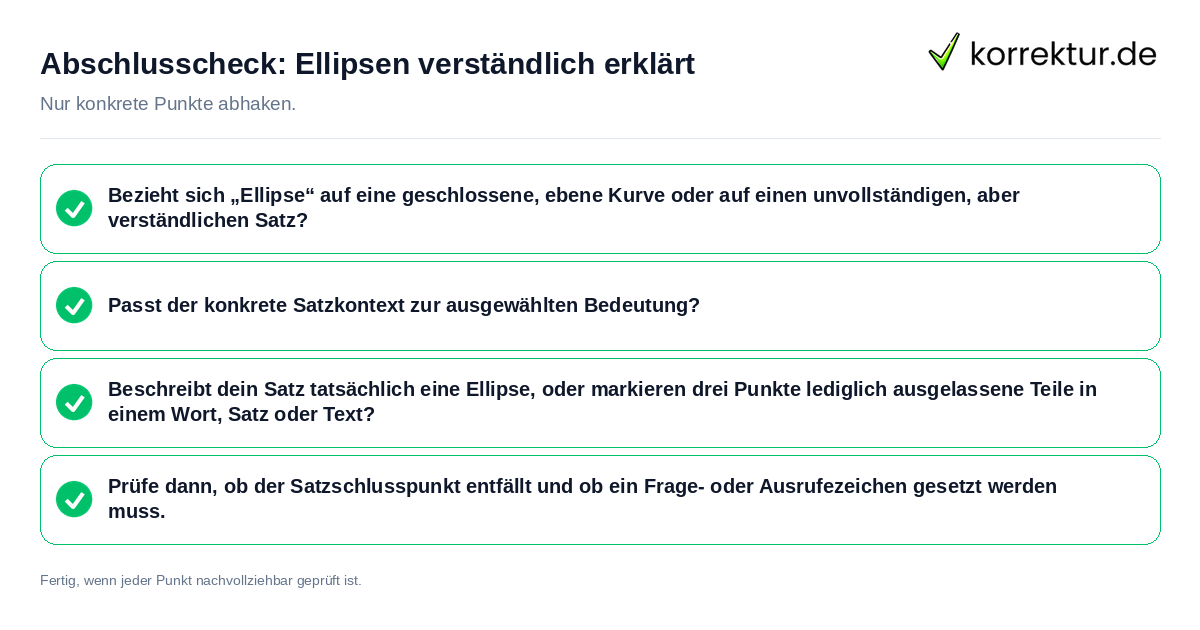Konkreter Abschlusscheck zu Ellipsen verständlich erklärt