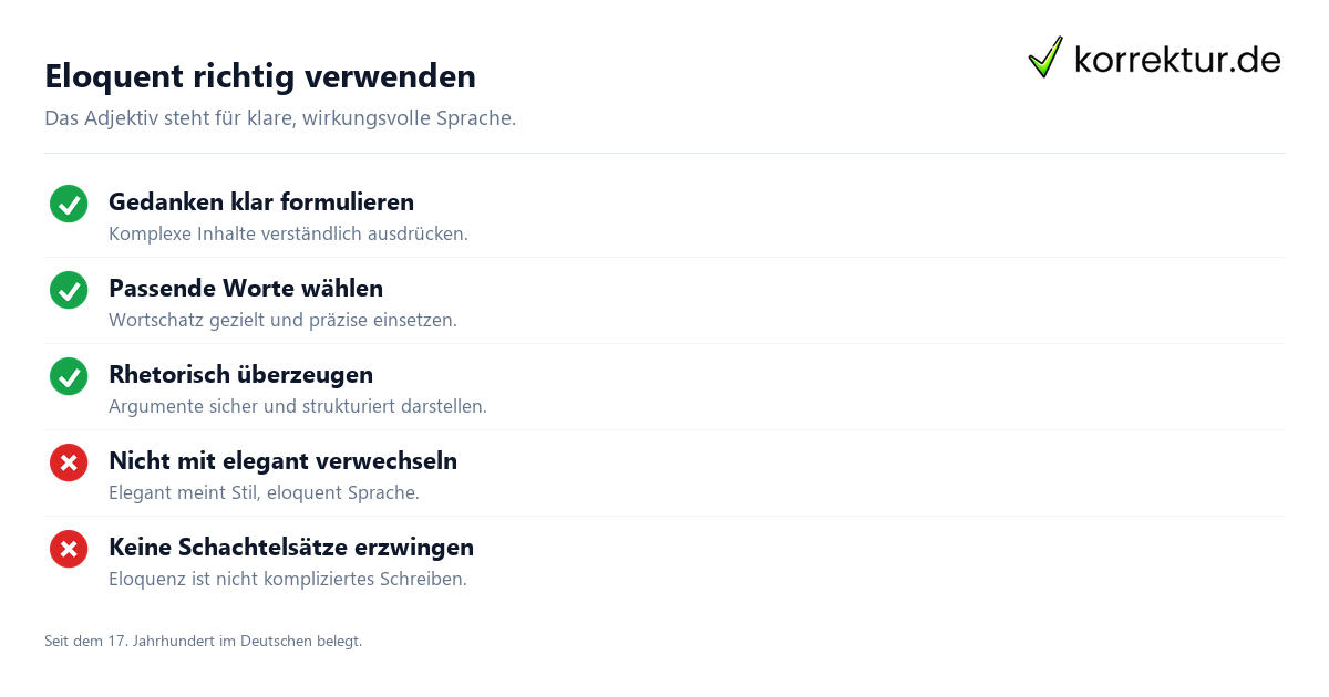 Eloquent richtig verwenden eloquent Bedeutung: So verwenden Sie das Adjektiv richtig