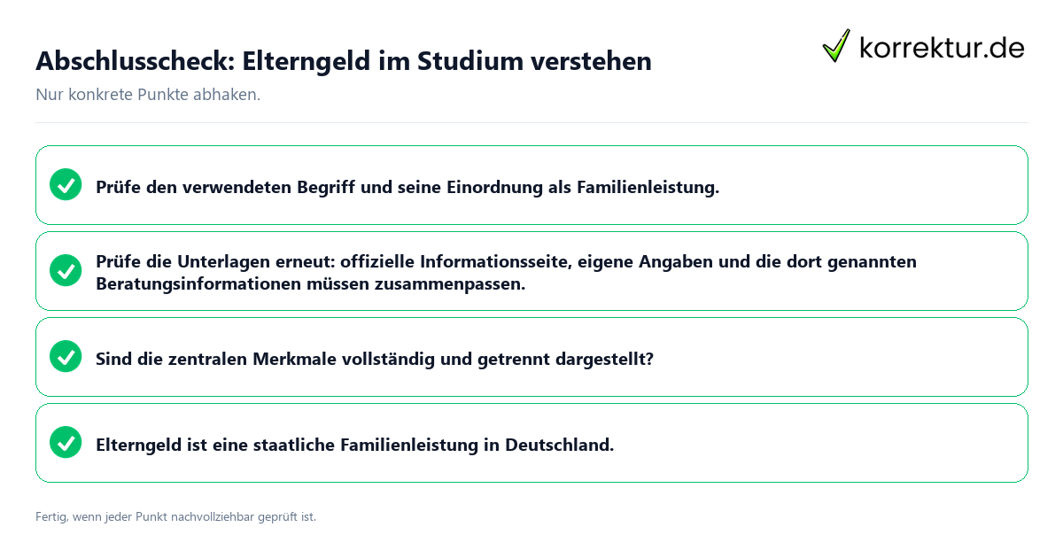 Abschlusscheck: Elterngeld im Studium verstehen Konkreter Abschlusscheck zu Elterngeld im Studium verstehen