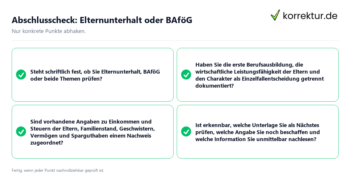 Konkreter Abschlusscheck zu Elternunterhalt oder BAföG