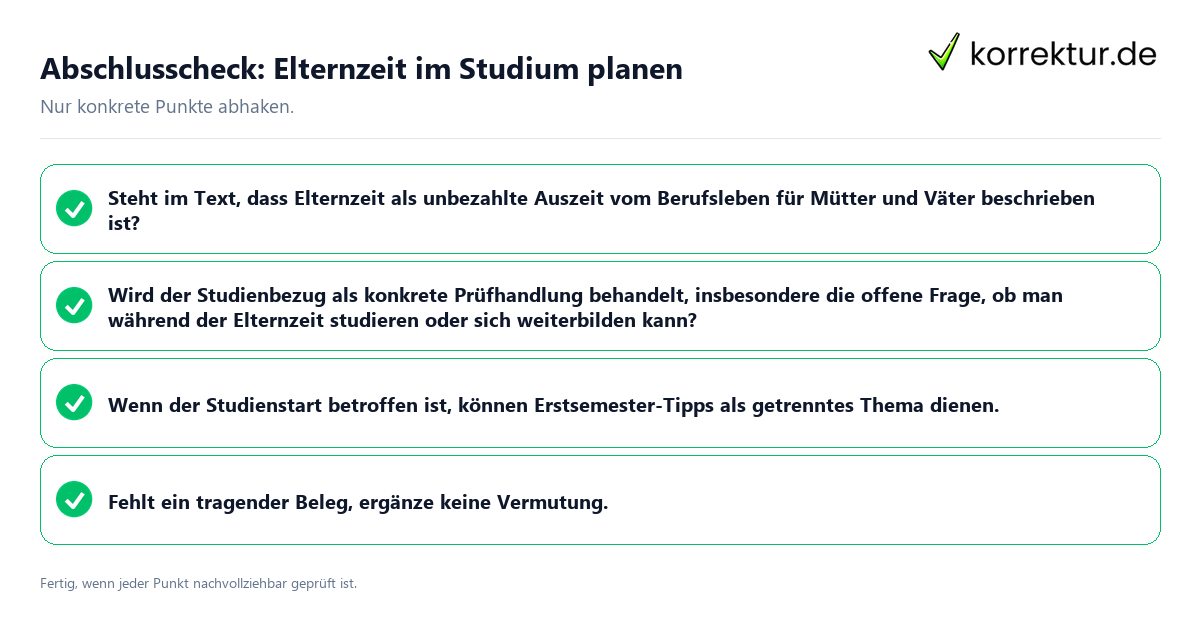 Konkreter Abschlusscheck zu Elternzeit im Studium planen