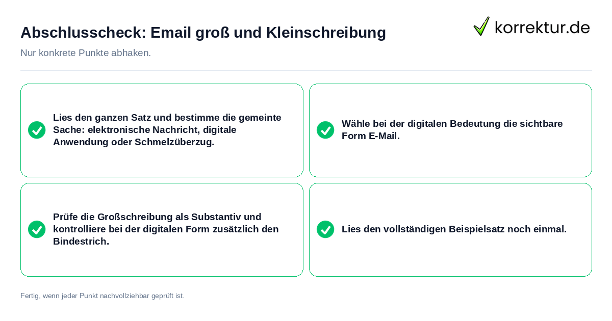 Konkreter Abschlusscheck zu Email groß und Kleinschreibung