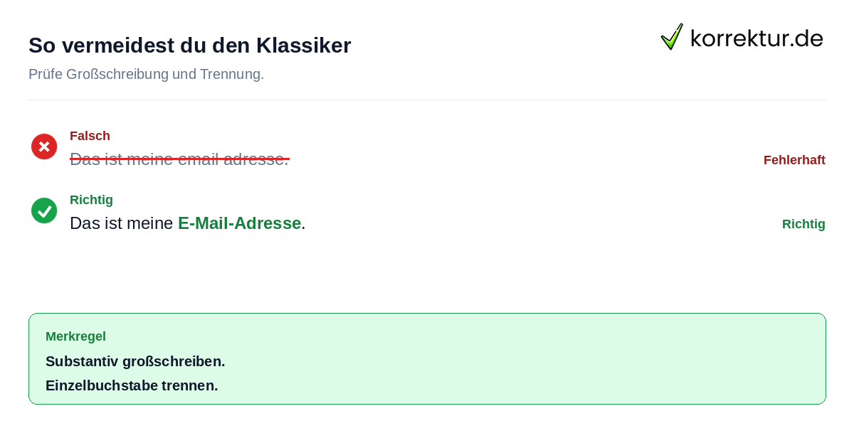 So vermeidest du den Klassiker Rotstiff Korrektur E-Mail falsche Schreibweise Beispiel
