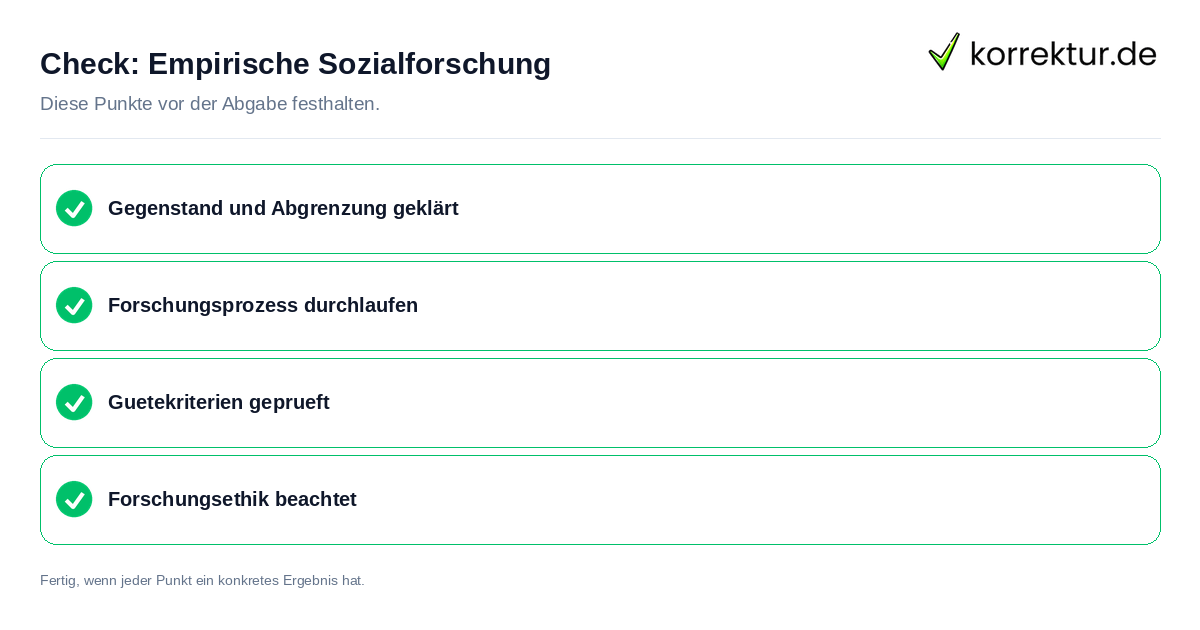 Check: Empirische Sozialforschung Empirische Sozialforschung: Prüfliste mit vier Punkten