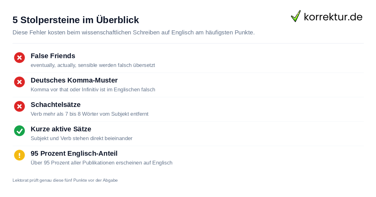 5 Stolpersteine im Überblick Checkliste zu den 5 Stolpersteinen beim wissenschaftlichen Schreiben auf Englisch